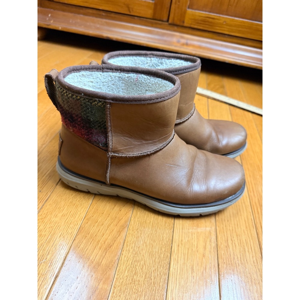 LL Bean Ankle Boots Brown Leather Plaid Primaloft Insulated Womens 8M